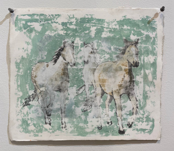 Nicole Charbonnet original artwork of three horses. 