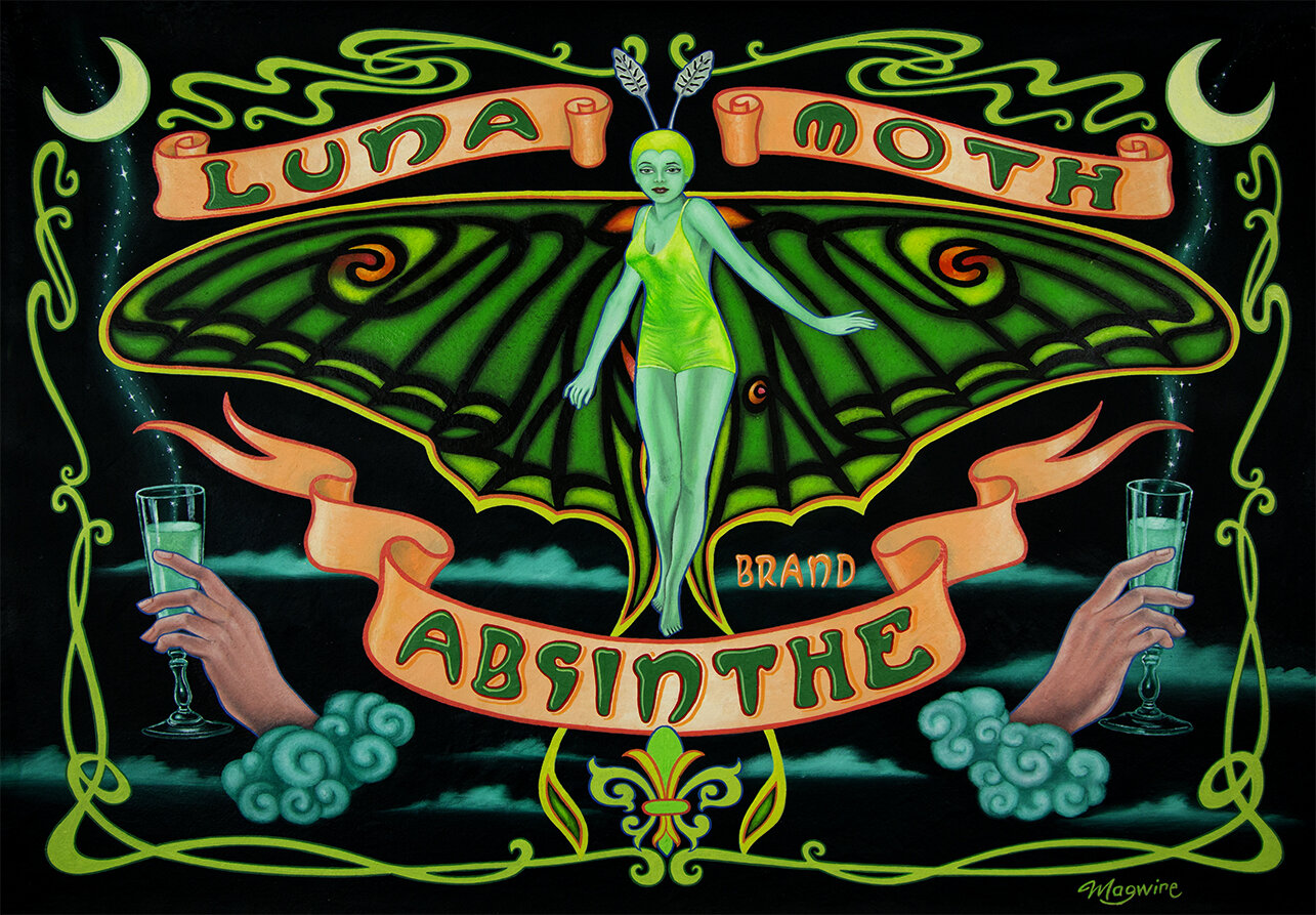 Luna Moth Brand Absinthe - Giclee on canvas