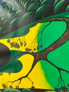 Bernie Coleman original art with green and yellow fields and green tree tops.