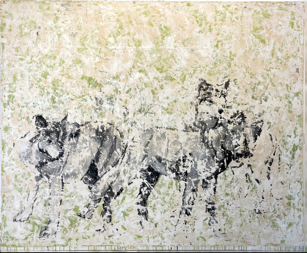 Nicole Charbonnet oversized original artwork of wolves.