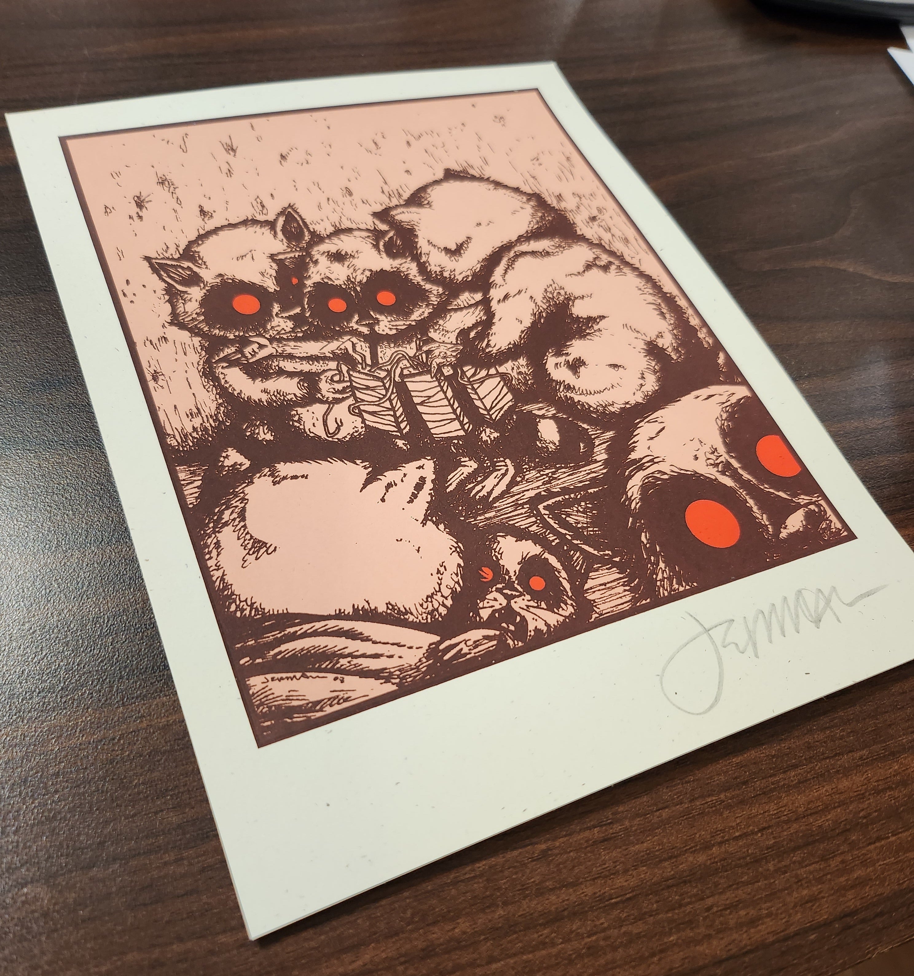 My Brother Was A Hero (pink), Suicide Raccoon - on Speckled Cream