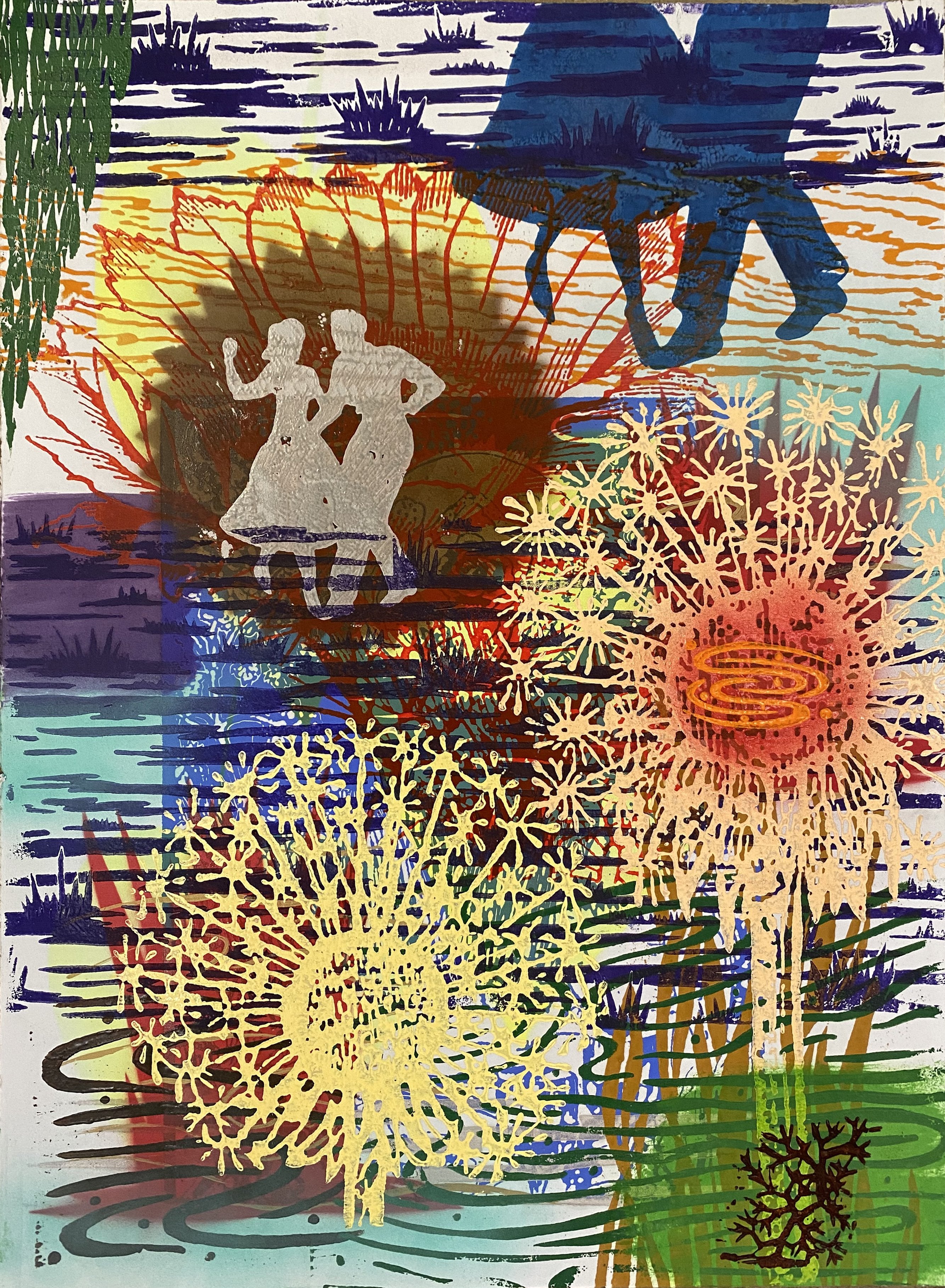 Dances with Cactus Flower & Dandelions - Framed