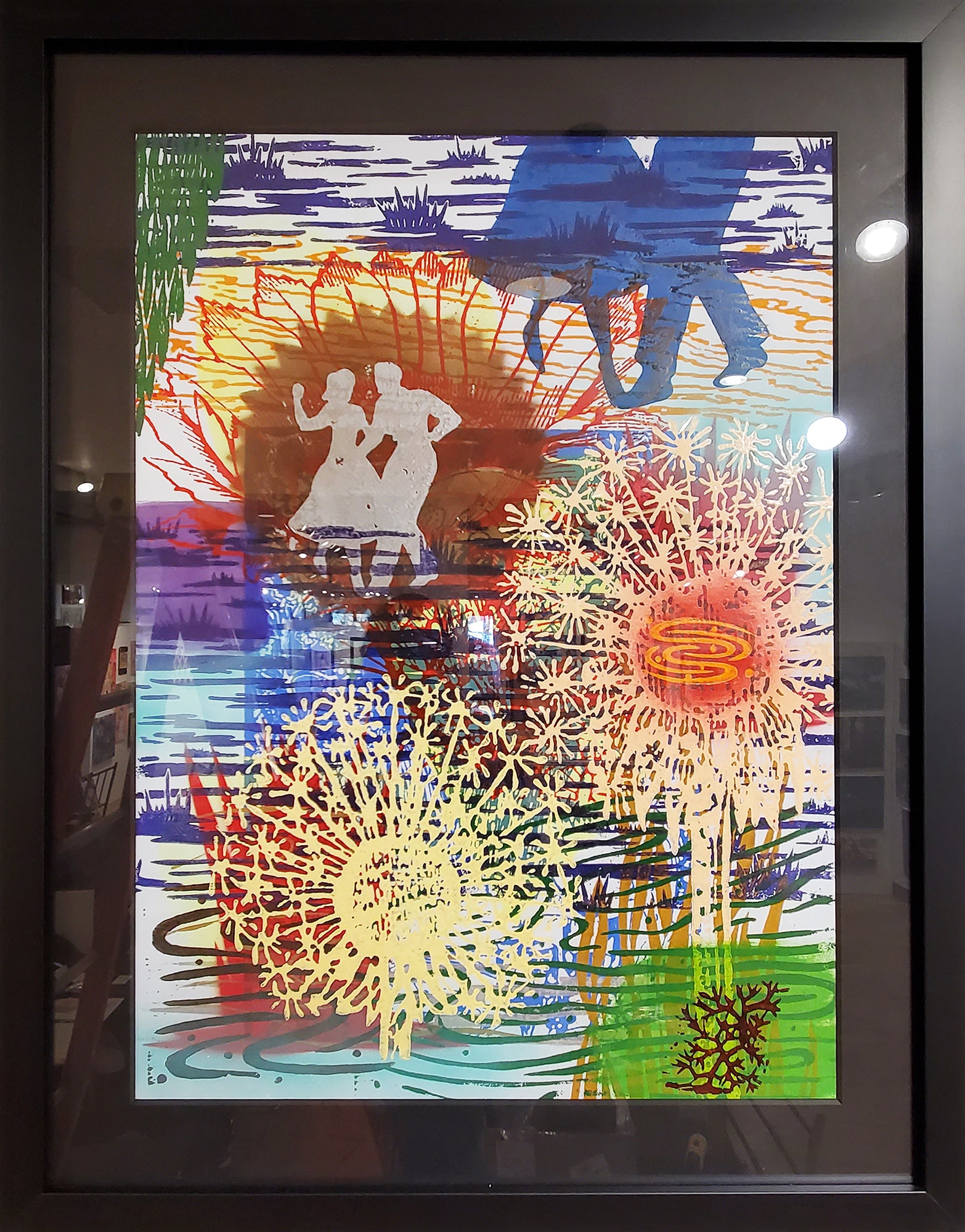 Dances with Cactus Flower & Dandelions - Framed