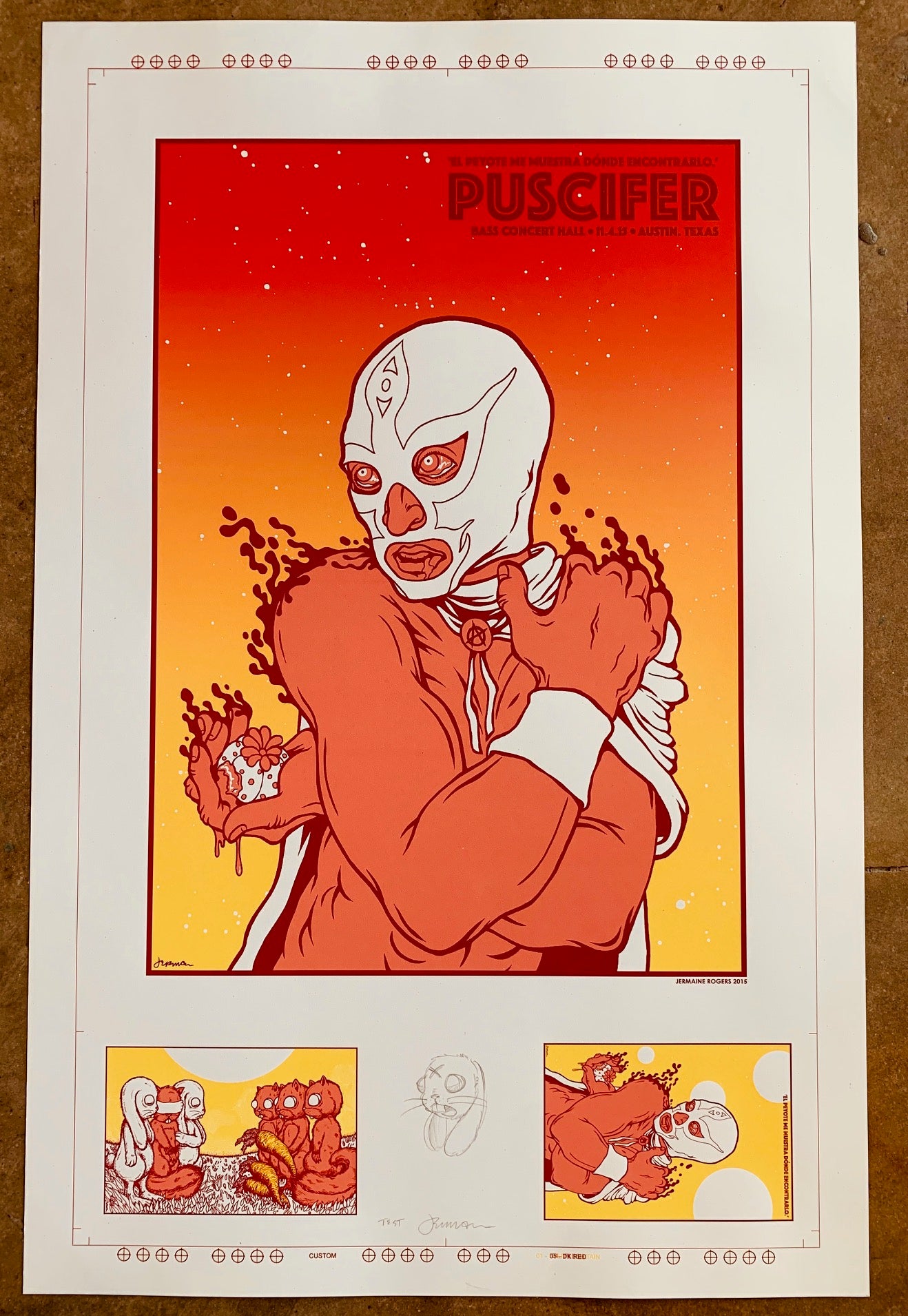 Puscifer Austin, TX 11.4.15 - RARE Handbill Exchange TEST - White Uncut Stock with Remarque