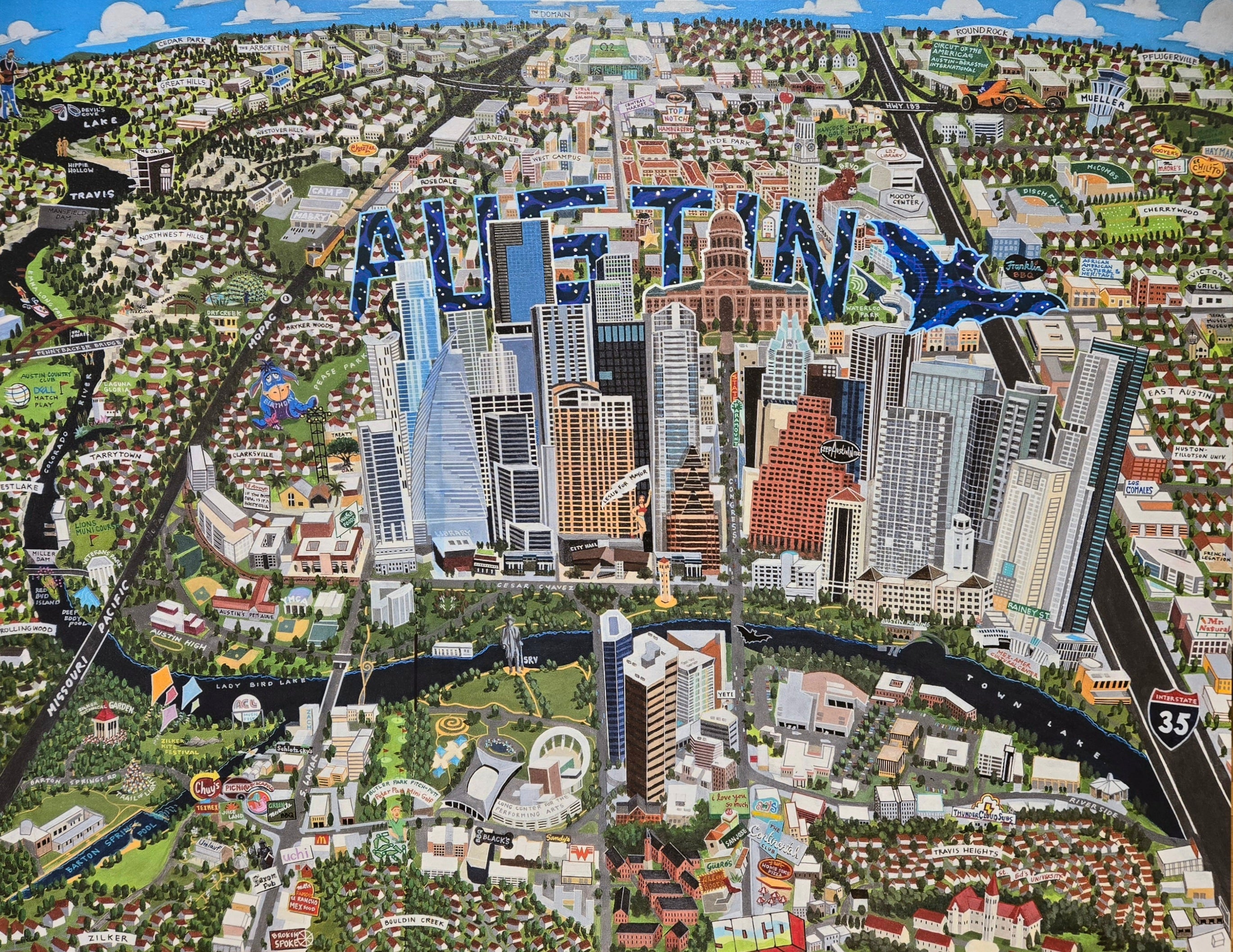 Austin Map Starry Bats