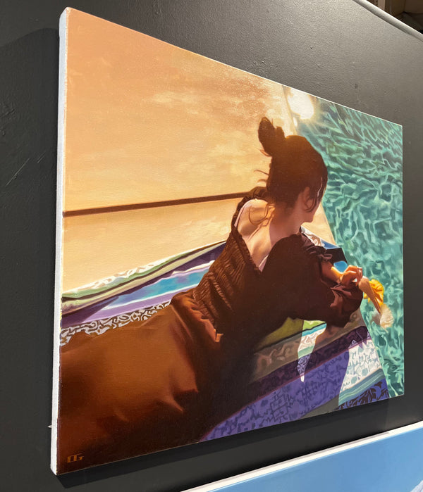 Carrie Graber's original painting of a girl looking into a pool.