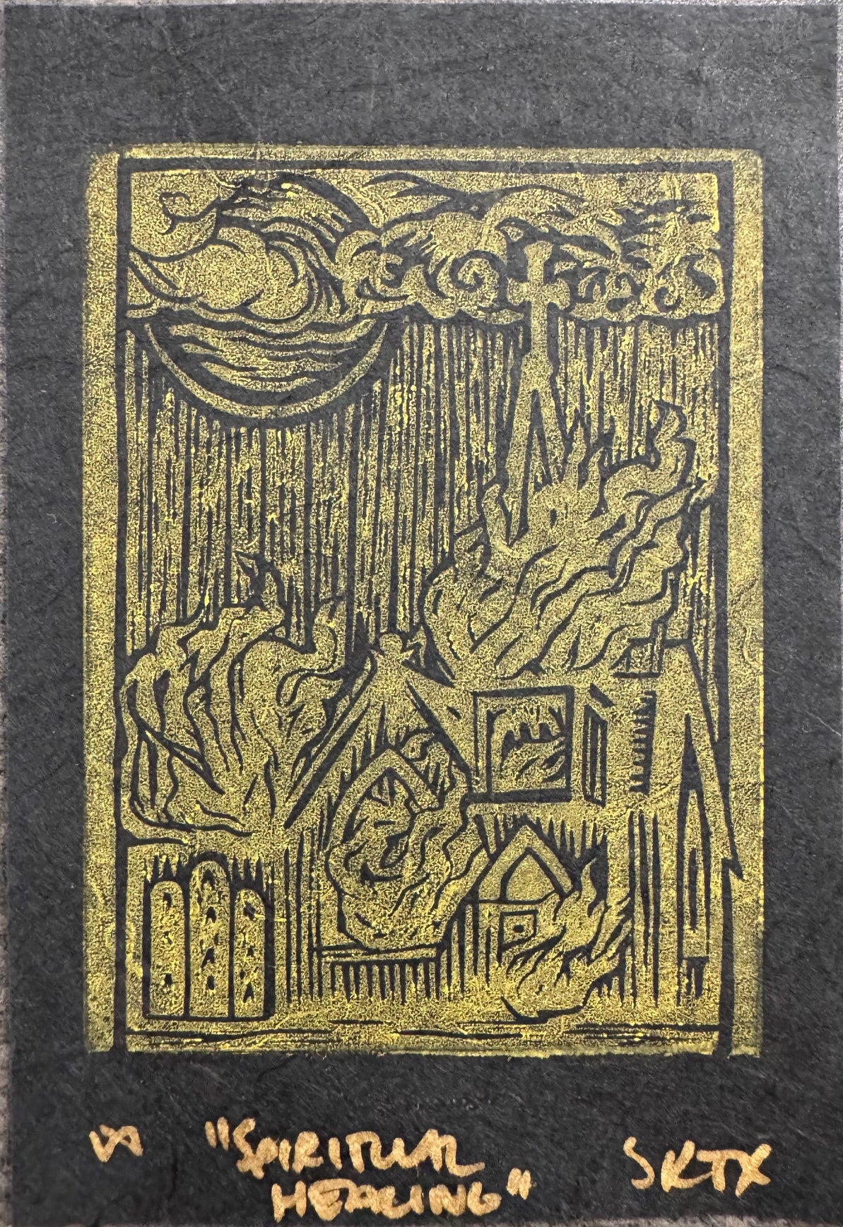 Spiritual Healing gold on black hand made paper