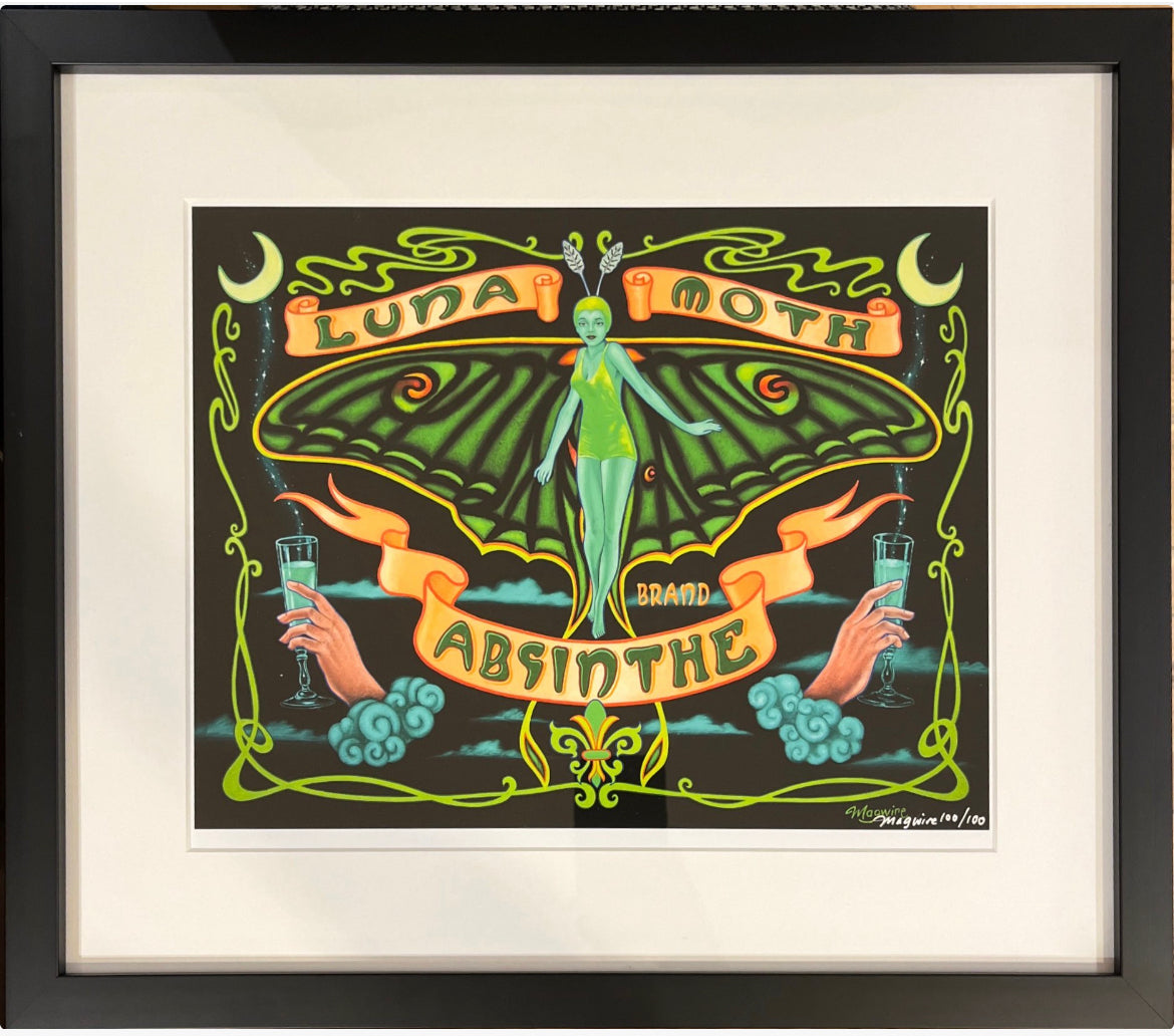 Luna Moth Brand Absinthe (SM) - Framed