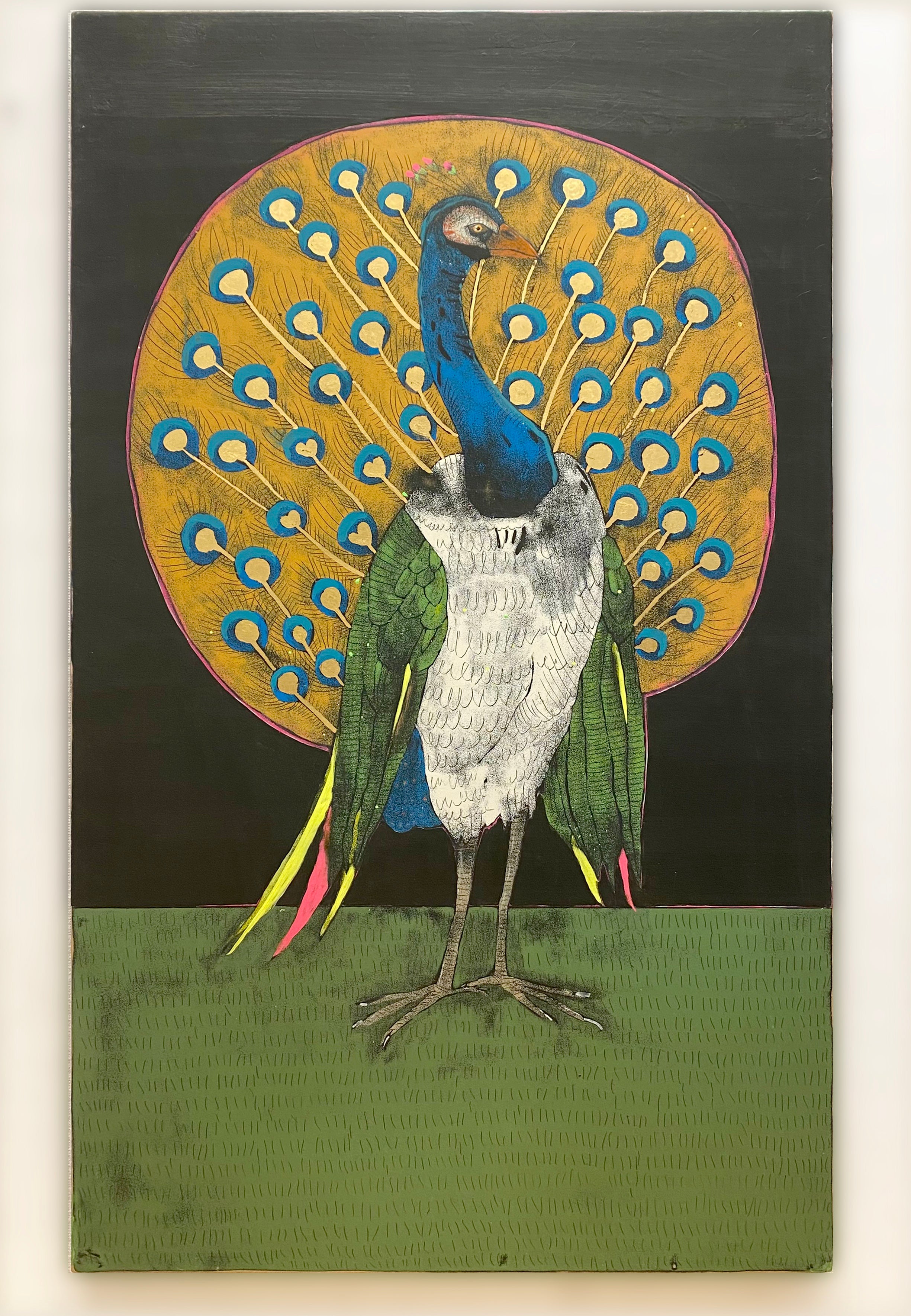 peacock with gold radiant plumbs