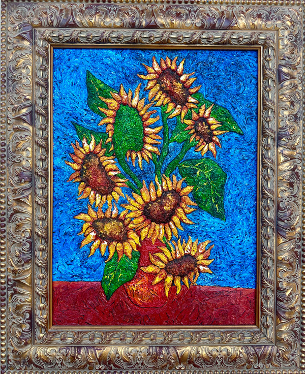 Sunflowers in Red Vase 1992