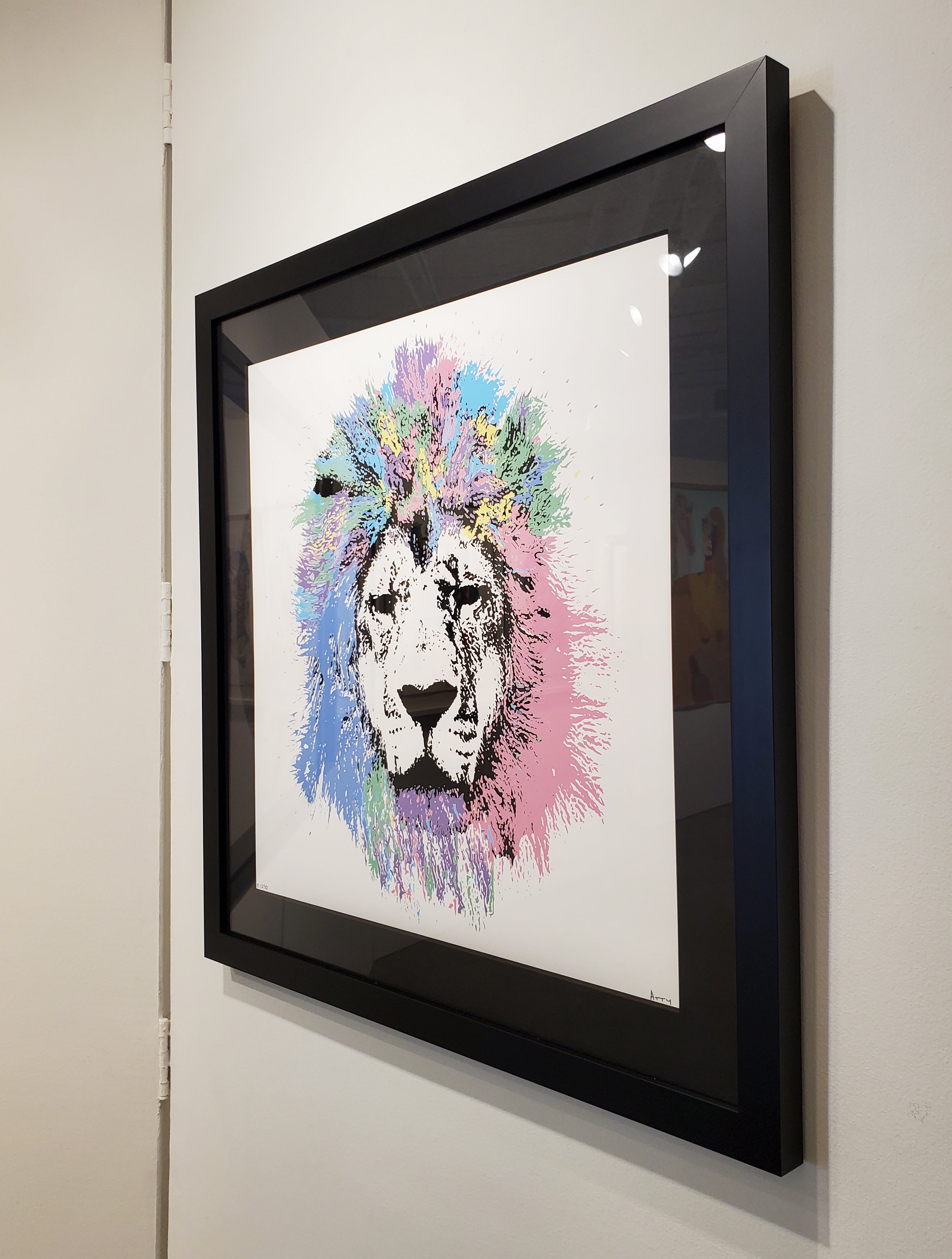 Graham Atwell (aka Atty) digital art of a lion custom framed by Ao5 Gallery.