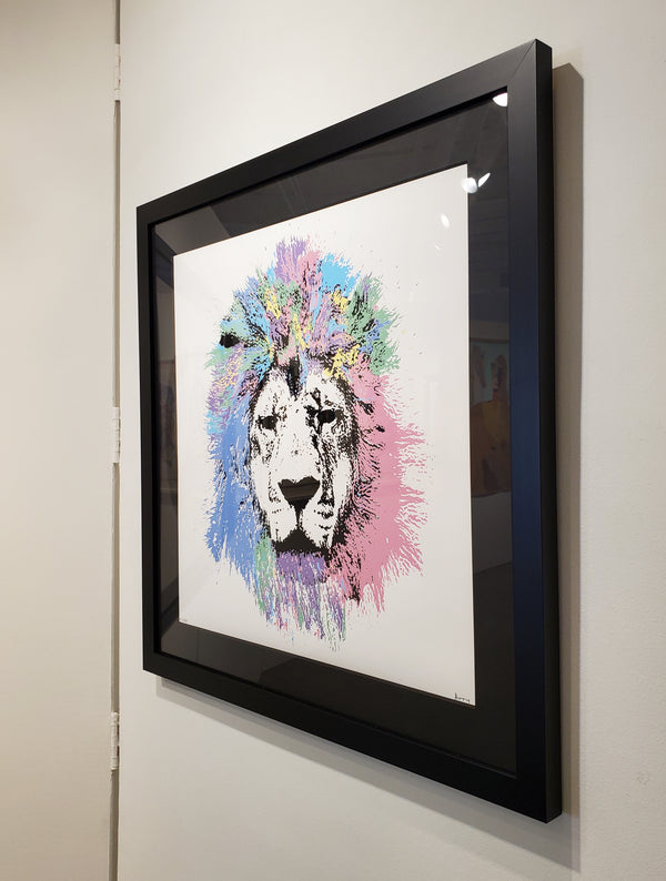 Graham Atwell (aka Atty) digital art of a lion custom framed by Ao5 Gallery.