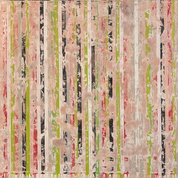 Nicole Charbonnet oversized original abstract artwork of pink and green and red and black stripes