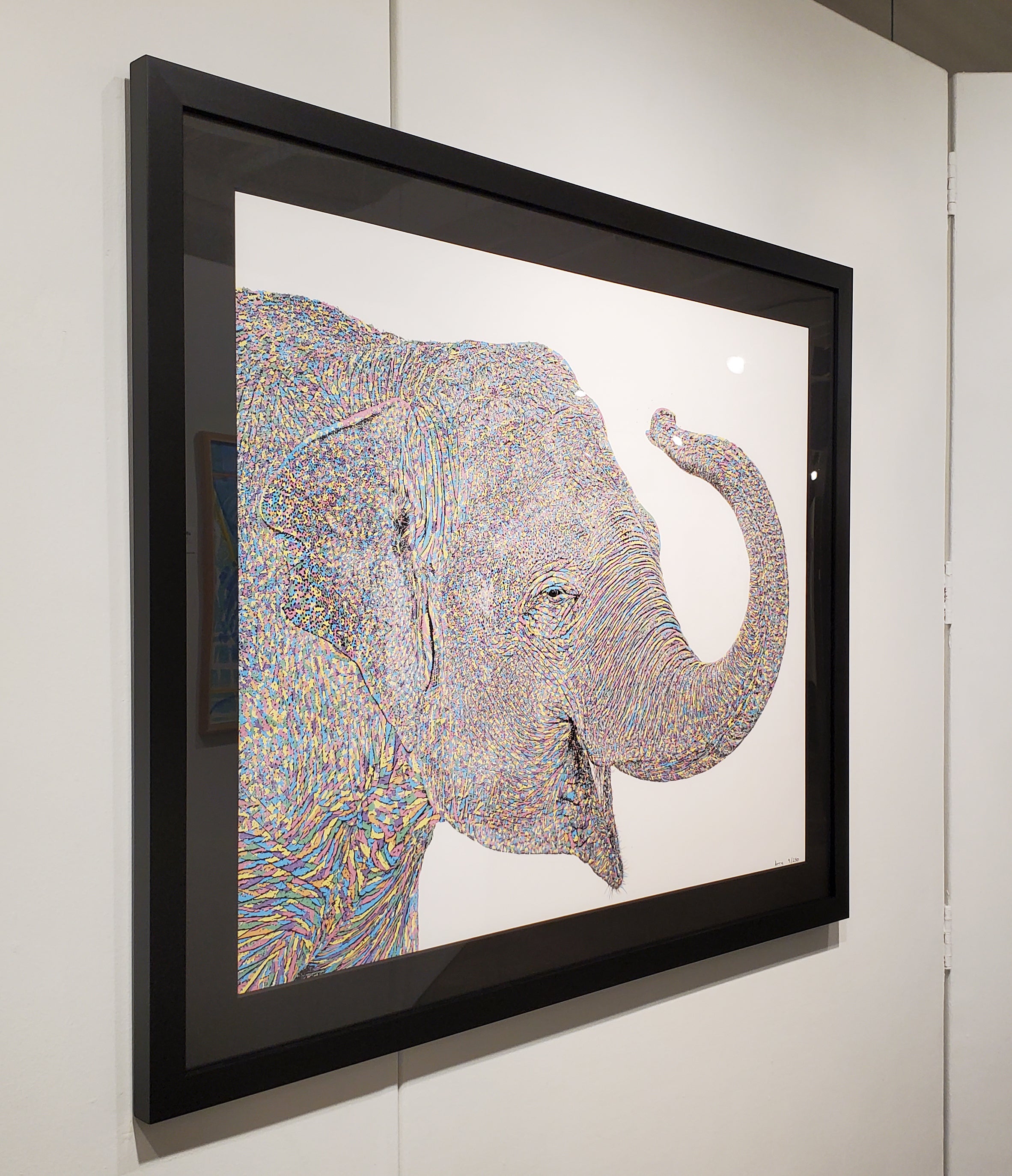 Graham Atwell (aka Atty) digital art of an elephant custom framed by Ao5 Gallery.