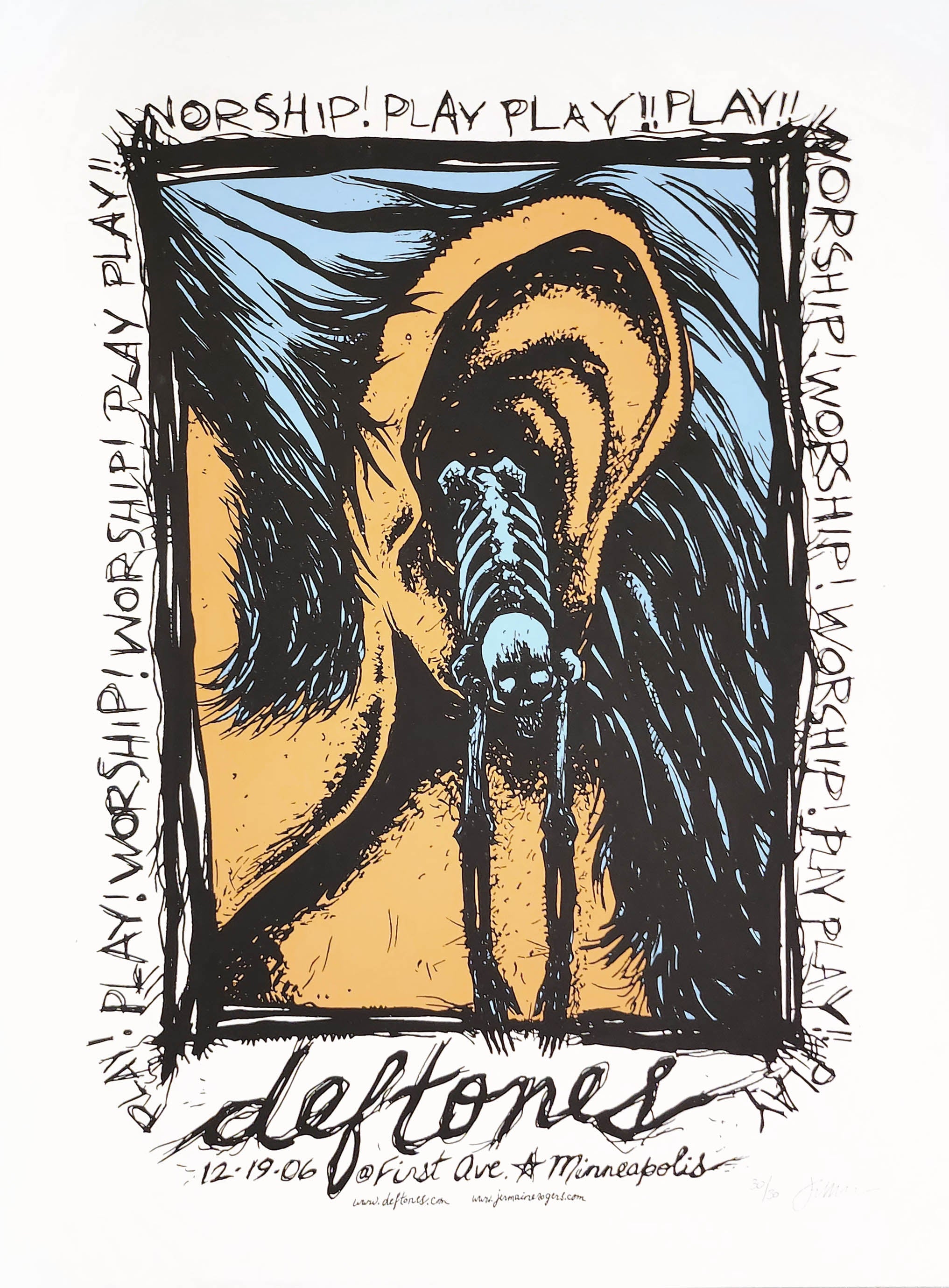 Deftones - Worship Play! 30/30 on White. Minneapolis, MN 12.19.06. RARE!