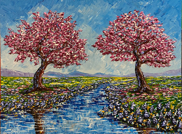 Cherry Blossoms Along the Stream